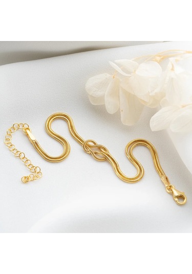 Vaoov 925 Ayar Gümüş Aşk Düğümü Çift Bilekliği Altın - Gümüş