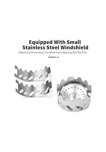 Jeemson Kompakt Alüminyum Alkol Ofen 80ml + Büyük Boy Çelik 2 Parça Rüzgar Engeli Seti - Kamp, Yürüyüş, Acil Kullanım İçin, Temiz Isıtma Kaynağıyla Pişirme, Kaynatma, Kavurma Gümüş