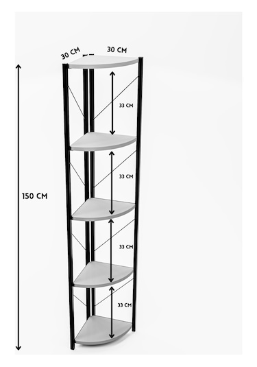 Alpa Ev Mobilya Üçgen Köşe Raf, 5 Raflı Metal Gövdeli Dekoratif Kitaplık, Çok Amaçlı Ünitesi Antrasit Alpa Ev Mobilya Üçgen Köşe Raf, 5 Raflı Metal Gövdeli Dekoratif Kitaplık, Çok Amaçlı Ünitesi Antrasit