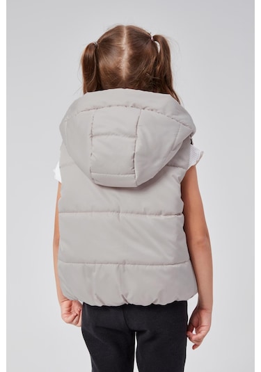 Benitto Kids Kapüşonlu Kız Çocuk Şişme Yelek 51307 Gri