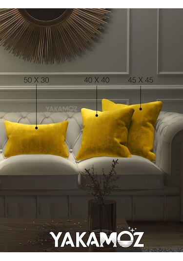 Br Yakamoz Güneş Sarısı Kırlent , Yastık Kılıfı Kadife Görünümlü Velvet Touch Serisi Güneş Sarısı