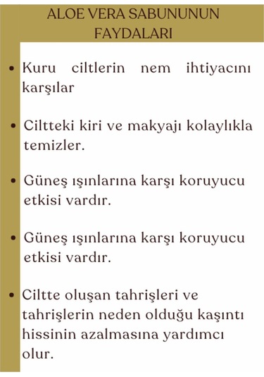 Nemlendirici Ve Besleyici Doğal Aloe Vera Sabunu Ciltler Için Katkısız Sabun 100gr