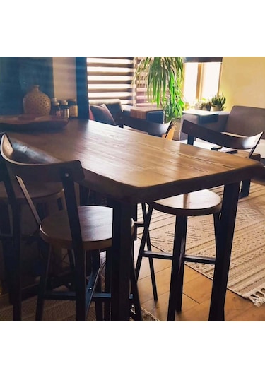 Asya Craft Doğal Ahşap Bar Masası Seti