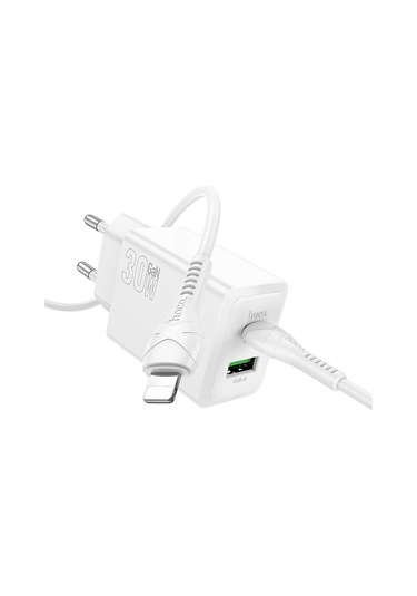 Hoco N71 Pd30w + Qc3.0 Çift Portlu Şarj Cihazı 1m Tip-c İle 8 Pin Veri Kablosu, Özellikler: Ab Fişi Beyaz Beyaz