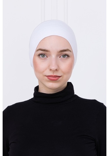 Pratik Boru Bone Beyaz Geçmeli - Kaymaz Önü Dikişsiz Kadın Tesettür Hazır İç Bone Beyaz