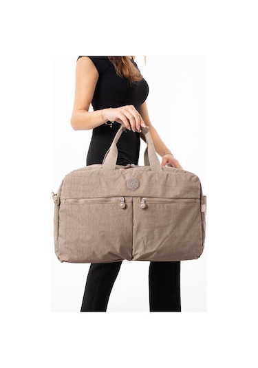 Seyehat Spor Çantası Kabin Boy Valiz 45 35 Cm Omuz Ve Çapraz Askılı Hafif Klinkır Çanta Su İtici Vizon