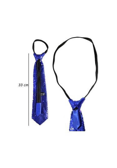 Mavi Pul Payetli Işıltılı Parti Kravatı 33 Cm 13+