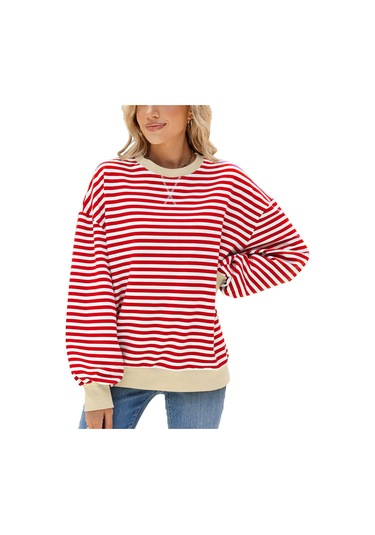 Hnxc Kadın Modası Rahat Çizgili Baskılı Uzun Kollu O-boyun Kapşonlular Ve Sweatshirtler Kırmızı&beyaz Kırmızı - Beyaz Hnxc Kadın Modası Rahat Çizgili Baskılı Uzun Kollu O-boyun Kapşonlular Ve Sweatshirtler Kırmızı&beyaz Kırmızı - Beyaz