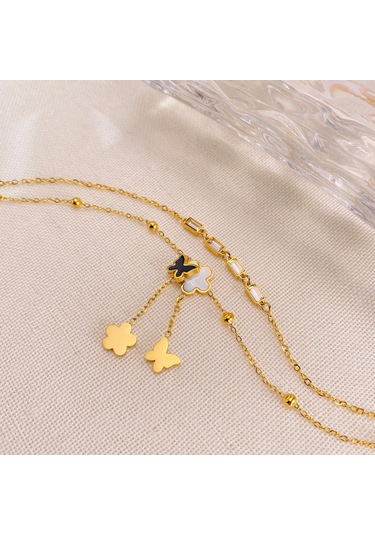 Sones Opk Gz192 Basit Narin Püskül Kelebek Çiçek Çift Katmanlı Paslanmaz Çelik Bileklikler Altın