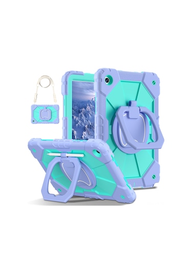 Vkemall Samsung Tab A9 8.7" Silikon+pc Tümünü Kapatan Şok Emici Döner Tutucu Korumalı Kılıf - Kırmızı-siyah