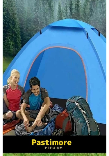 Premium Su Geçirmez Kapı Sineklik Tüllü Dayanıklı Kumaş Pratik Kolay Kurulum 4-5 Kişilik Kamp Çadırı Mavi - Turuncu