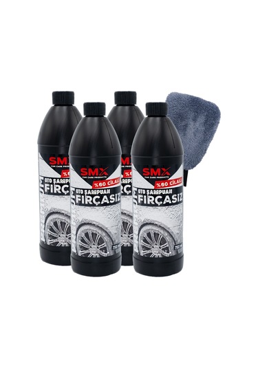 Premium %60 Cilalı Fırçasız Oto Şampuanı 4 Adet + Mikrofiber Oto Yıkama Eldiveni