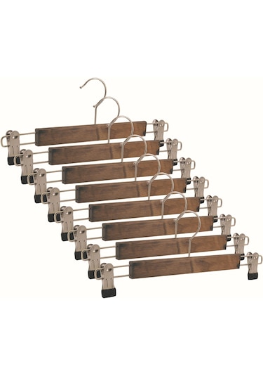 Nyn Ahşap Askı Mandallı Pantolon Etek Askısı Ceviz Renk 8 Adet