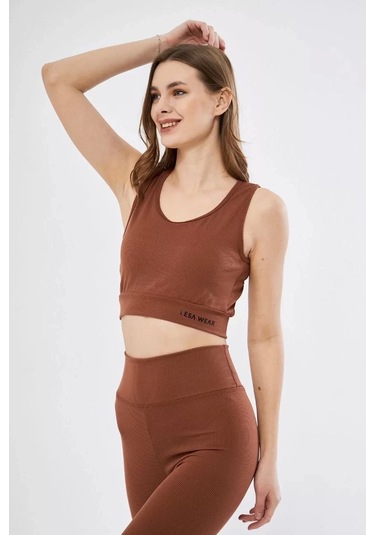 Kadın Fitilli Baskılı Crop - Kahve Kahve