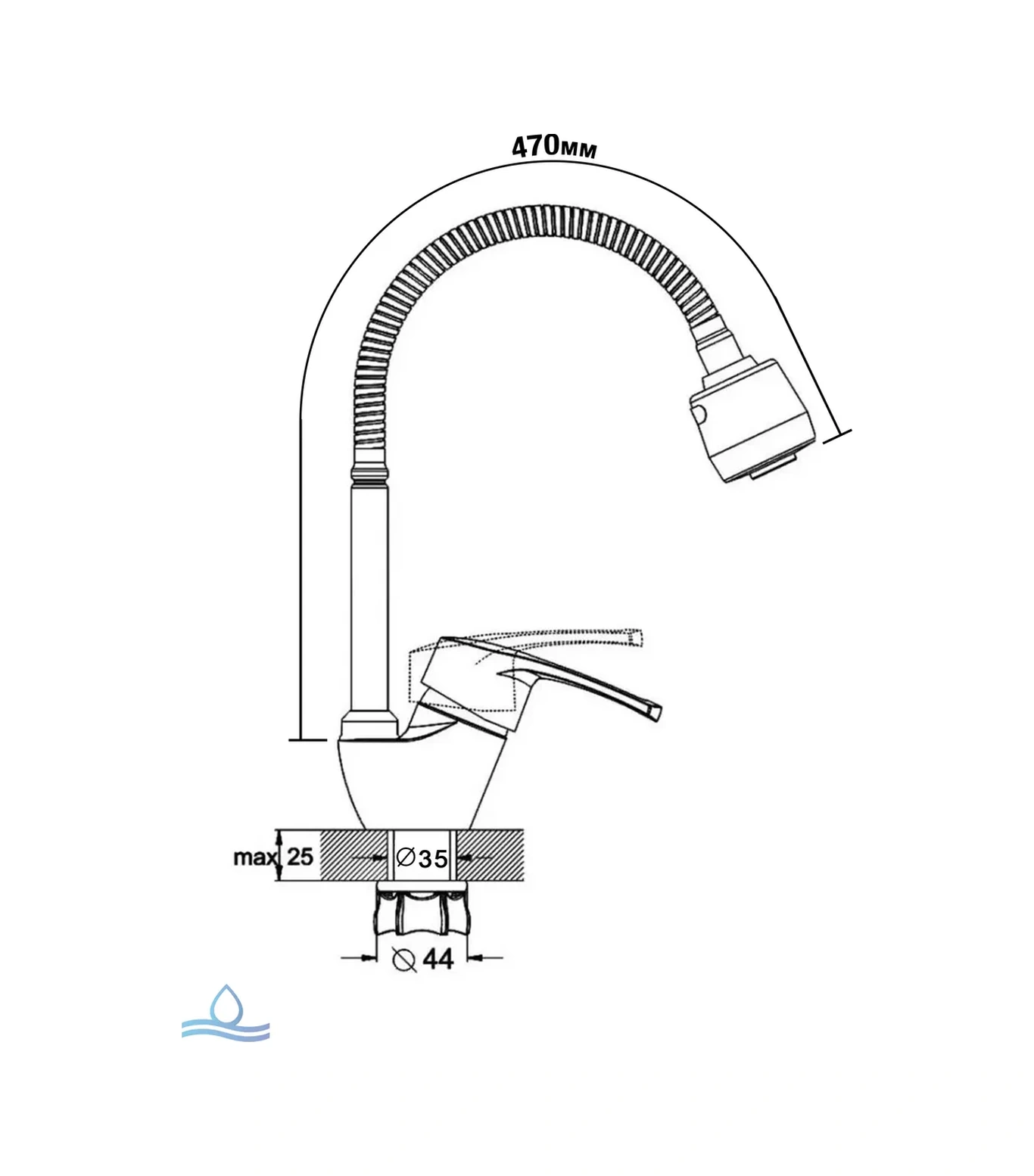 Santehvill' Mutfak İçin Esnek Duş Başlıklı Batarya. 236201371 Krom