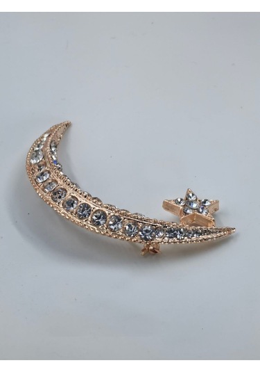 Taşlı Hilal Ve Yıldız Model Broş Gold