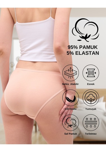 Alya Underwear Kadın Pamuklu Hipster - Slip Külot 5 Farklı Renk 1 Pakette Multicolor-p20