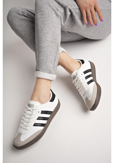 Muggo Jabbar Unisex Ortopedik Günlük Garantili Bağcıklı Yürüyüş Koşu Sneaker Spor Ayakkabı Beyaz - Siyah