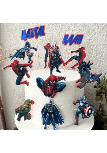 Avengers Temalı Erkek Çocuk Doğum Günü İsme Özel 3d Çubuklu Pasta Süsü Seti Cake Topper Çocuk