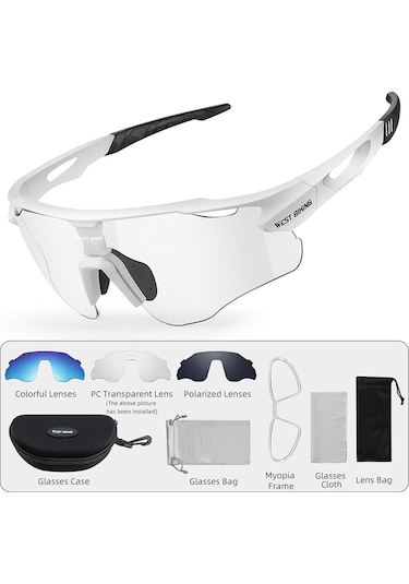 West Bıkıng Yp0703172 Bisiklet Gözlükleri Fotokromik Polarize Renkli Lensli Yol Bisikleti Güneş Gözlüğü - Beyaz Çerçeve Beyaz
