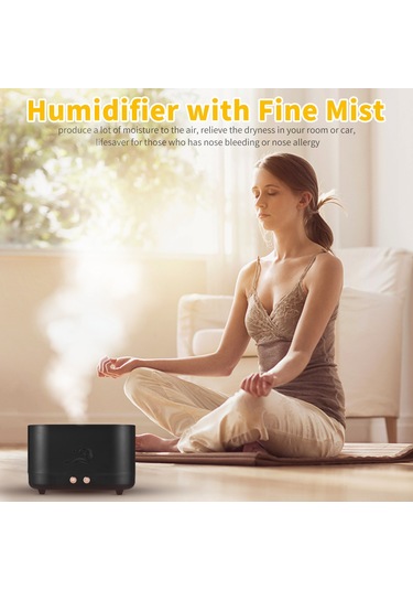 Vkemall Siyah Usb Ev Ofis Kullanıma Uygun 225ml 5v Otomatik Kapanma Korumalı Renkli Alevli Uyumlaştırıcı Aromaterapi Spreyleyici