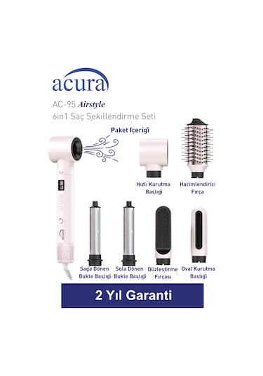Ac-95 Airstyle Negatif İyonlu 6in1 Saç Şekillendirme Ve Kurutma Seti