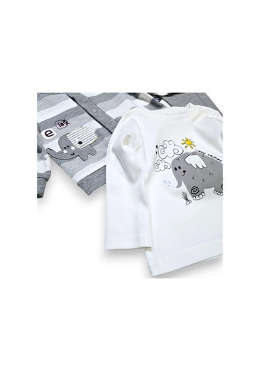 Fil Nakışlı Hırkalı Erkek Bebek Takım gri