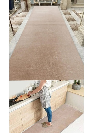 Raschel Carpet Vizon Lüks Raschel Kaymaz Taban Peluş Halı Yolluk Vizon