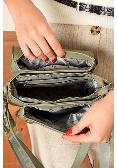 Just Polo Yeni Sezon Kolon Askılı 4 Bölmeli Kadın Omuz Çantası Ve Cüzdan Kombini Pbu217402 Yeşil Taba Yeşil - Taba