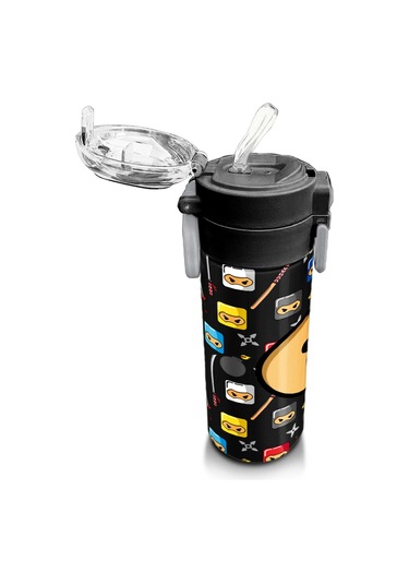 Coral High Kids Siyah Ninja Desenli Pipetli Ve Direkt İçim Çelik Termos 500 Ml 31919 Siyah - Beyaz