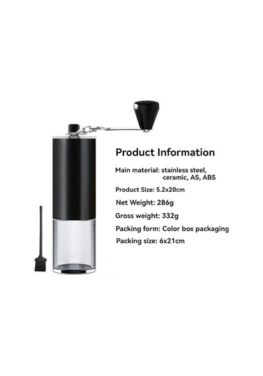 Fortunelane Portatif Kahve Değirmeni, Cnc Çelik, Dışarda Taze Kahve, Elektriksiz, Taşınabilir Tasarım Siyah Siyah