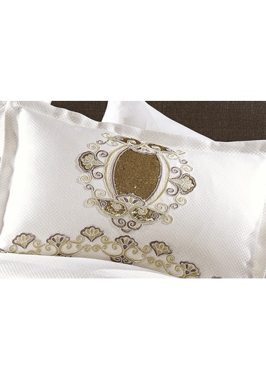 Finezza Hale Lüks Güpürlü Poly/Pamuk Kumaş Krem Çeyiz Seti 12 Par Krem