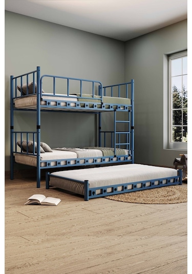 Argimo Zambak Yavrulu Genç Çocuk Odası Metal Mavi Ranza 90x200