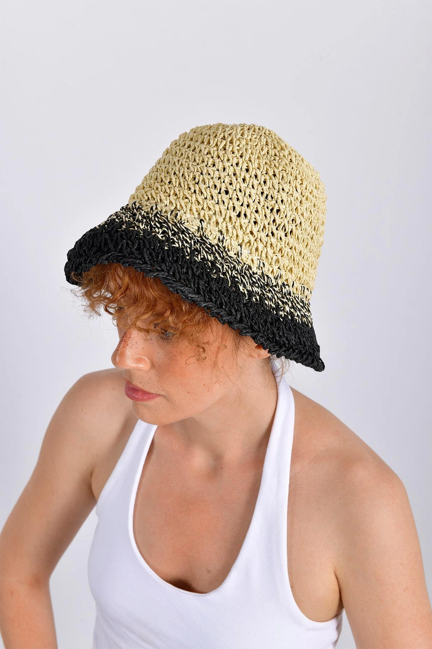 Degrade Tonlu El Dokuması Rafya Şapka Çok Renkli