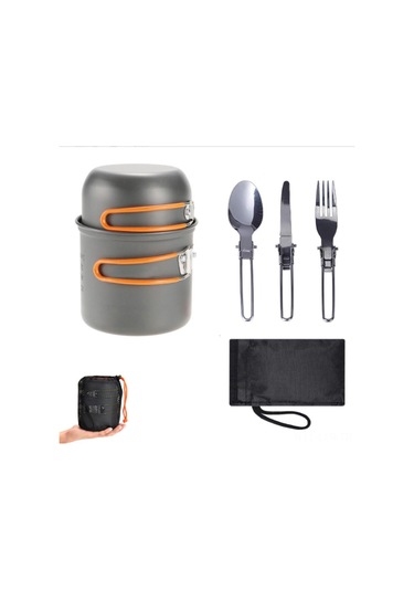 Ranyeek 1-2 Kişilik Taşınabilir Kamp Tencere Seti, Anti Yapışkan Aluminyum, Katlanabilir Kollü, Misket Çanta İle Dış Mekan Pişirme Gereci - Turuncu Turuncu