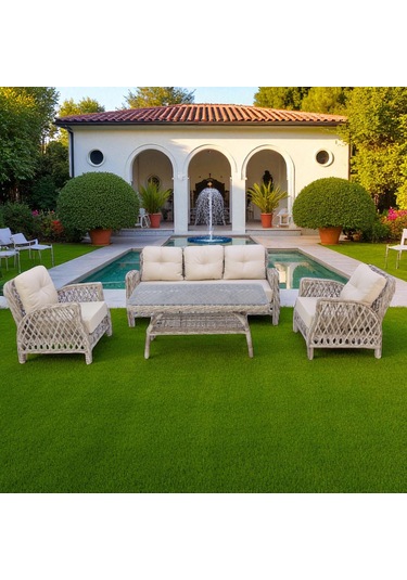 Mira Rattan Bahçe Oturma Grubu 3+1+1 Sehpalı Bahçe Takımı