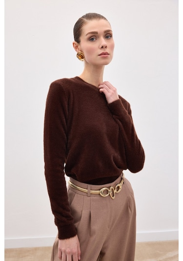 Sateen Sakallı Triko - Kahve-136614 Kahve