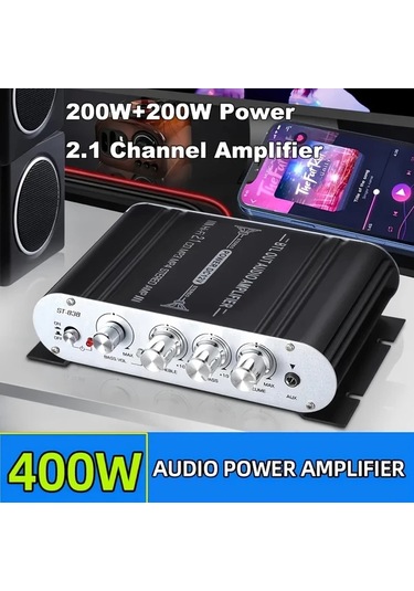 Hightower Siyah 2.1 Kanallı Ses Güç Amplifikatörü, 20wx2+40w Rms, D Sınıfı Dijital Subwoofer Çıkışlı