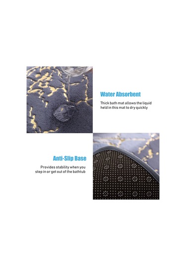 Vkemall Siyah Mermer Desenli Yumuşak Tavşan Kürkü Desenli Banyo Paspası 40x60cm - Su Emici, Kaymazsız, Makine Yıkama Uygun Odalar Ve Banyolar İçin Siyah