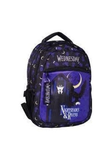 Wednesday Büyük Boy 3 Bölmeli Cepli Çocuk Okul Ve Sırt Çantası Siyah-mor 2410-9 Desenli