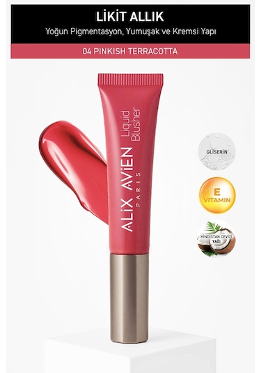 Alix Avien Yoğun Pigmentli E Vitaminli Mat Bitişli Kremsi Likit Allık - Liquid Blusher 04 Pinkish Terracotta