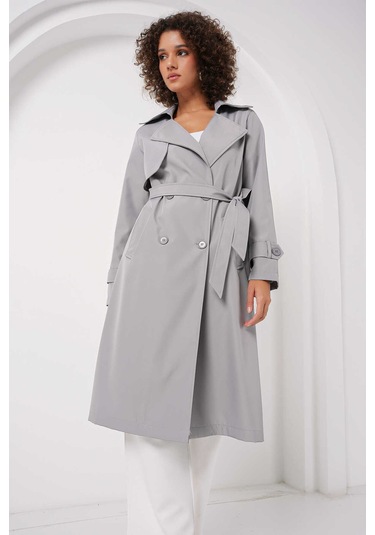 Gabria Kol Düğme Detaylı Trenchcoat Gri