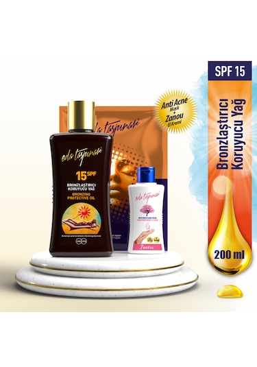 Eda Taşpınar Bronzlaştırıcı Koruyucu Yağ SPF15 (200ml) - Zanou El Kremi 50ml & AntiAcne Mask