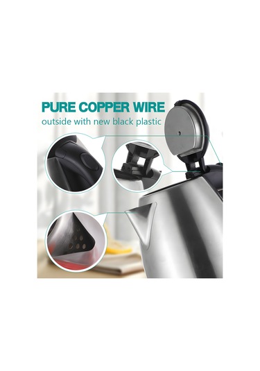 Hfambition 1.8l Çelik Elektrikli Su Kaynatıcı 1500w Hızlı Kaynatma, Isı Kontrolü, Kuru Kaynama Koruması, 220v Avrupa Standartı, Gümüş-siyah