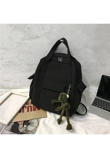 Siyah Katı Kadın Sırt Çantası Çantası Genç Kızlar İçin Omuz Seyahat Çantası Sırt Çantaları Kanvas Sırt Çantası Siyah