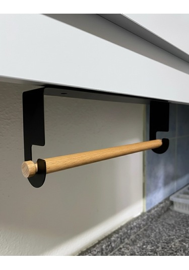 Lazer Kendinden Yapışkanlı Kağıt Havluluk Tahta Kancalı Mat Siyah Siyah