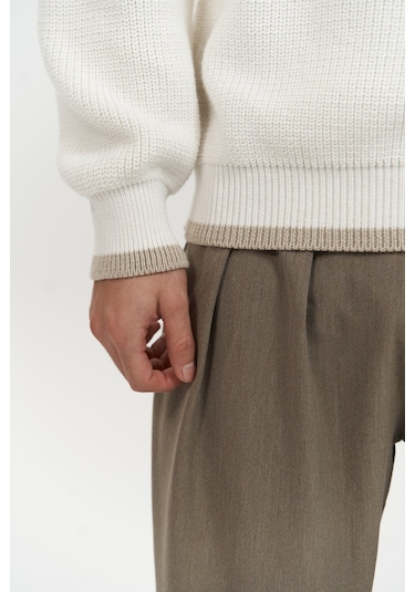 Carter Çift Yaka Detaylı Ekru Erkek Triko Kazak Ekru