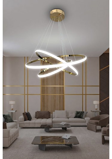 3'lü Çember Led Avize - - Kumandalı / Siyah Siyah