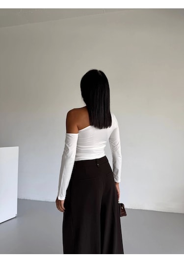 Omuz Detaylı Kollu Bluz Beyaz F2336 Beyaz