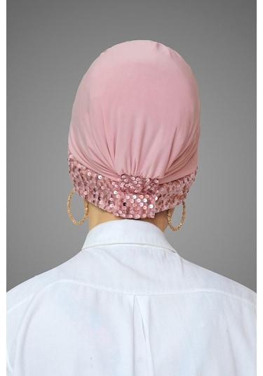 Pudra Pratik Hazır Geçmeli Tesettür Bone Sandy Kumaş Pullu Tek Ça Pudra